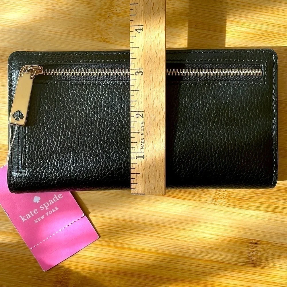 Brand New Kate Spade Genuine Leather Large Slim Bifold Black Wallet